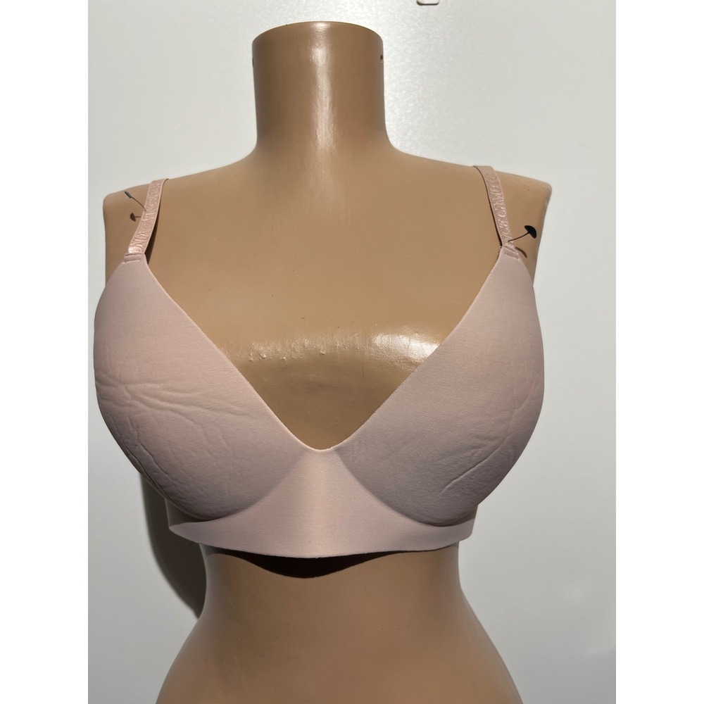 Vince Camuto Womens Wireless Plunge‎ Bra Nude Logo Straps 34C NEW